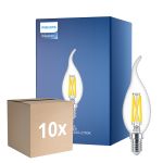 Multipack 10x Philips MASTER LED E14 Bent-tip Candle Filament Clear 3.4W 470lm - 922-927 Dim To Warm | Best Colour Rendering - Dimmable - Replaces 40W